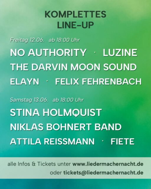 Alle Künstler:innen, alle Shows, alle Infos auf einen Blick! Jetzt Tickets sichern! Link in Bio  #lmn26 #liedermachernacht #openair #festival #livemusik